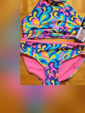 Roots Girls' Pink Blue Yellow Multicolor Swim Bikini
